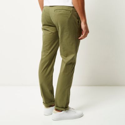 Green slim pleated trousers